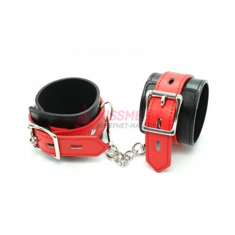 Черные наручники с красными ремешками /Код 253212006