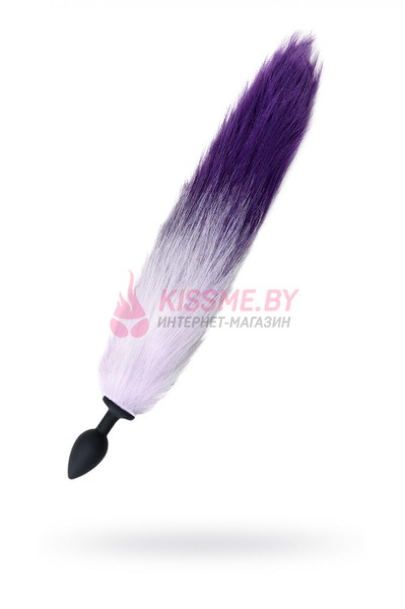 Анальная втулка с бело-фиолетовым хвостом POPO Pleasure by TOYFA M силикон черная     с /Код 731444