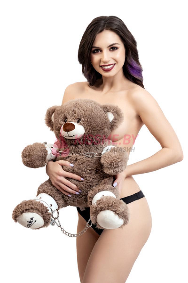Бондажный набор Pecado BDSM Медведь бурый оковы наручники натуральная кожа белый /Код УТ-00003441
