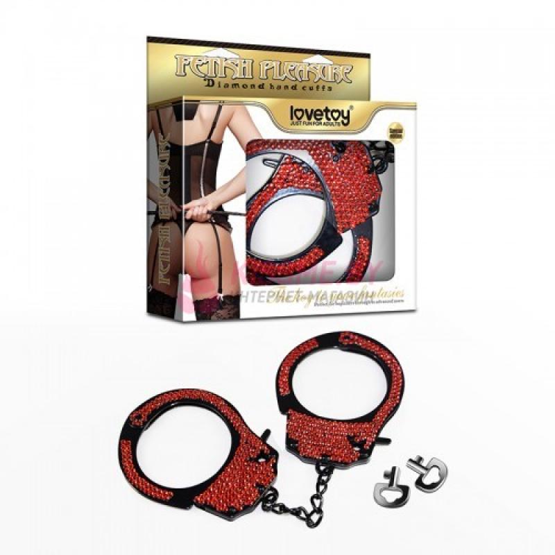 Черные наручники с красными стразами Fetish Pleasure /Код LV1506 Red