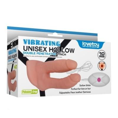 Фаллопротез для двойного проникновения с вибрацией Vibrating Unisex Hollow Strap On 13 см и 14 см