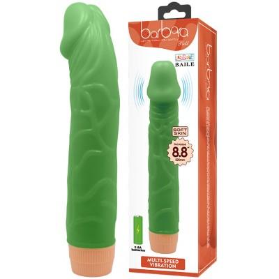 Светящийся в темноте зеленый вибратор с загнутой головкой Bill 23 см