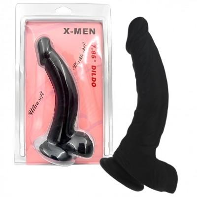 Изогнутый фаллоимитатор черного цвета X-Men 22 см