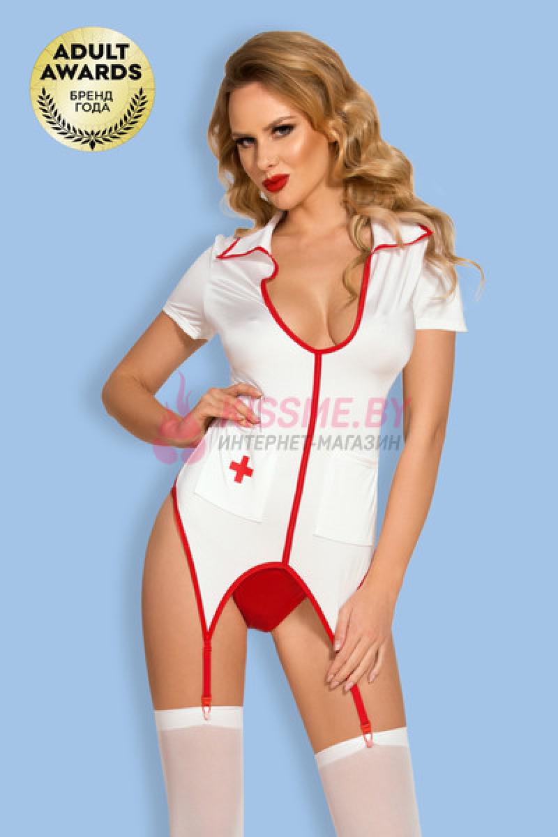 Костюм медсестры Candy Girl Leann топ стринги чулки бело-красный OS /Код 841065