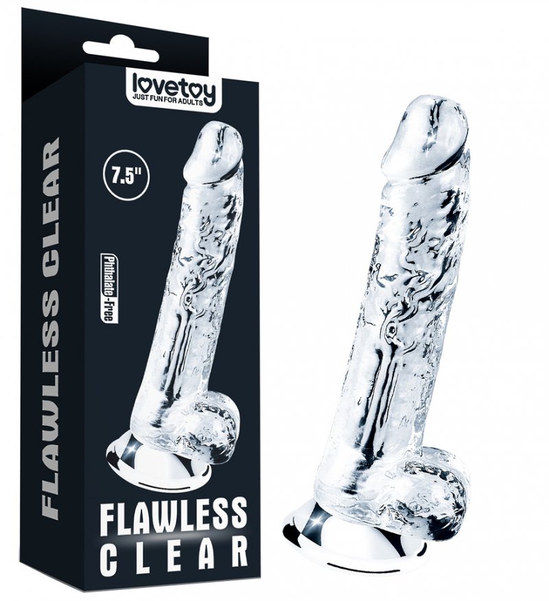 Прозрачный фаллос с мошонкой Lovetoy Flawless Clear Dildo 19 см