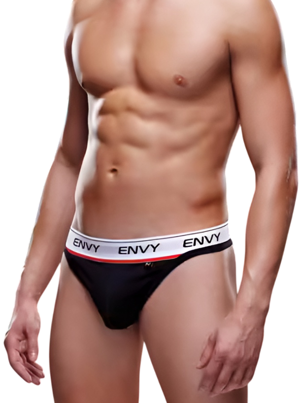 Мужские трусы-тонги на широкой резинке Envy черные S/M