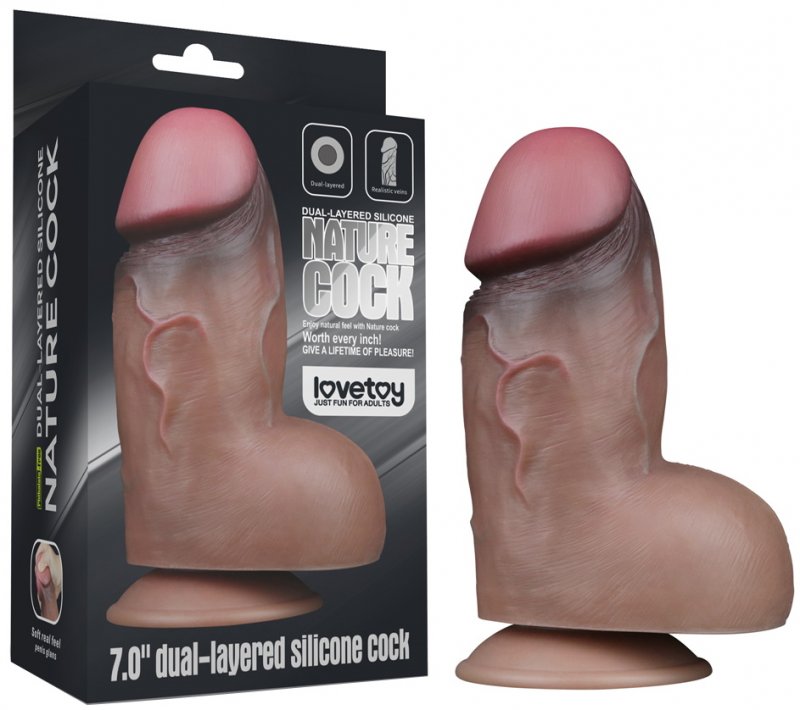 Суперширокий фаллос-мулат с мошонкой Lovetoy Silicone Cock 18 см