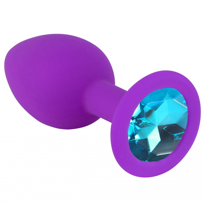 Пурпурная силиконовая пробка с голубым стразом M