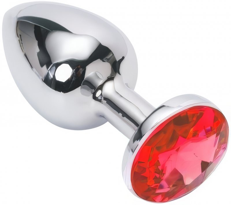 Металлическая анальная пробка с красным камушком M