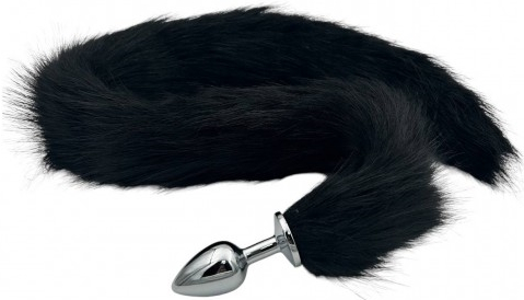 Металлическая анальная пробка S с длинным черным хвостиком 84 см