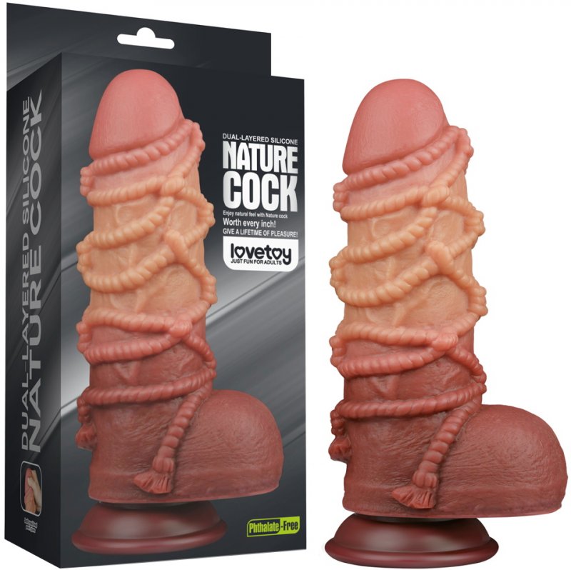 Реалистичный фаллоимитатор с мошонкой и рельефом из веревок Lovetoy Silicone Cock with Rope 25 см