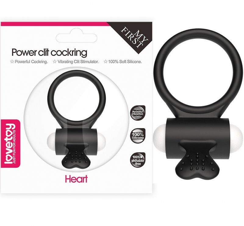 Виброкольцо чёрное Power Heart Clit Cockring