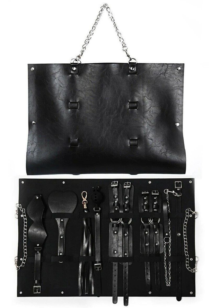 Набор БДСМ аксессуаров в кожаной сумке из 8 предметов