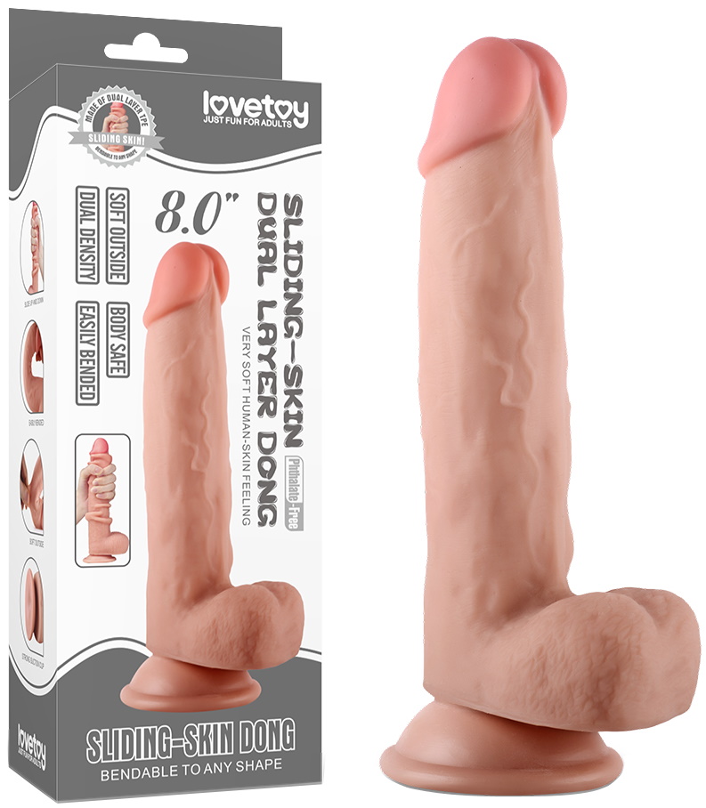 Гнущийся фаллоимитатор с эффектом двойной кожи Lovetoy Sliding-Skin Dual Layer Dong 21 см