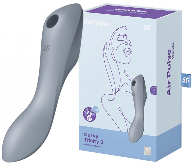 Вакуумный стимулятор клитора с вибрирующей ручкой Satisfyer Curvy Trinity 3 серый