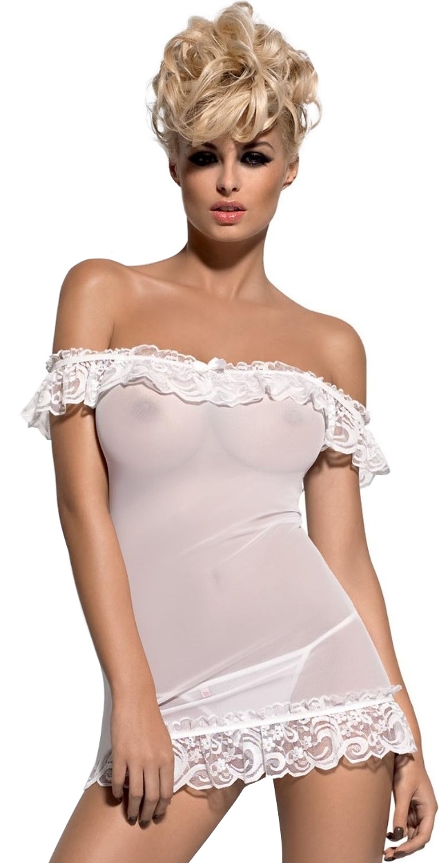 Полупрозрачная белая сорочка с кружевными рюшами Amoresa Chemise White L/XL