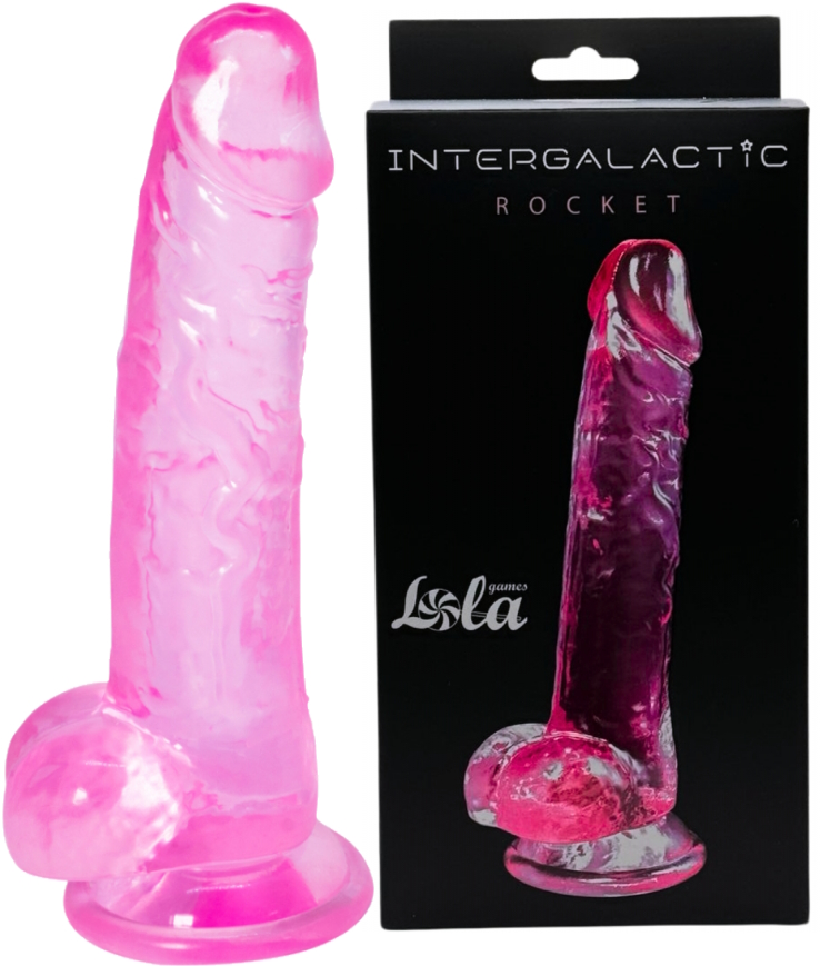 Прозрачный фаллос с мошонкой Intergalactic Rocket Pink 19 см