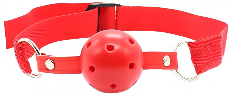 Красный кляп-шар с нейлоновым ремешком
