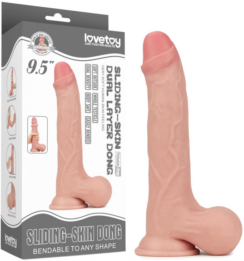 Гнущийся фаллоимитатор с эффектом двойной кожи Lovetoy Sliding-Skin Dual Layer Dong 25 см