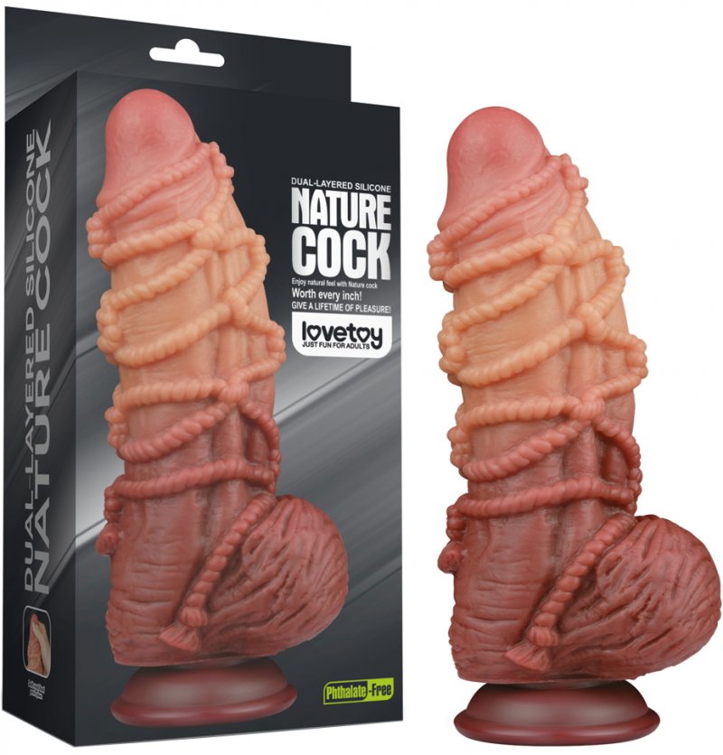 Реалистичный фаллоимитатор с мошонкой и рельефом из веревок Lovetoy Silicone Cock with Rope 24 см