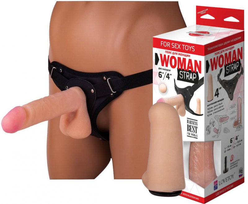 Страпон на штырьке с вагинальной втулкой 19 см и 11 см