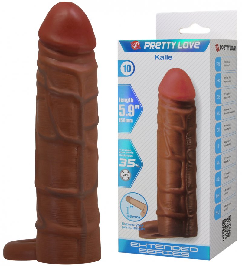 Удлиняющая насадка с креплением под мошонку Pretty Love Kaile мулат + 2,5 см