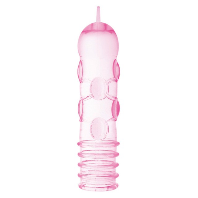 Розовая рельефная насадка на пенис или вибратор Nubs