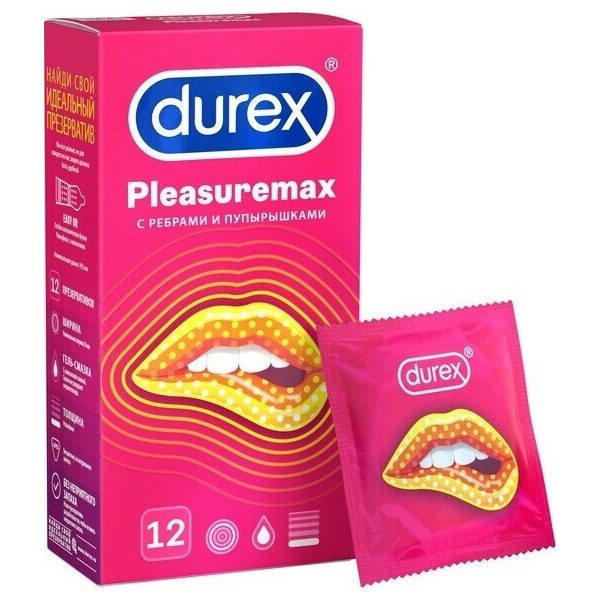 Презервативы Durex №12 Pleasuremax с ребрами и пупырышками для стимуляции обоих партнеров