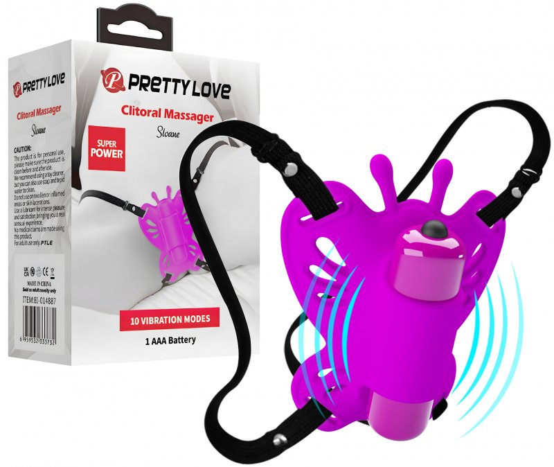 Клиторальный вибростимулятор-бабочка на ремешках Pretty Love Sloane