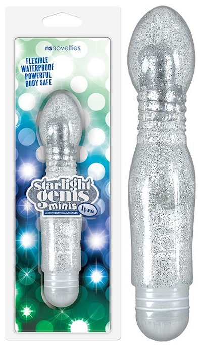 Гнущийся вибратор с блестками Starlight Gems Minis Lyra серебристый