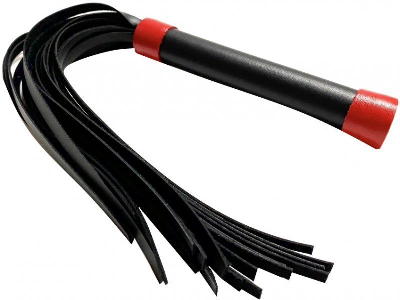 Черно-красная плеть из матовой экокожи с заклепками на рукояти 42 см