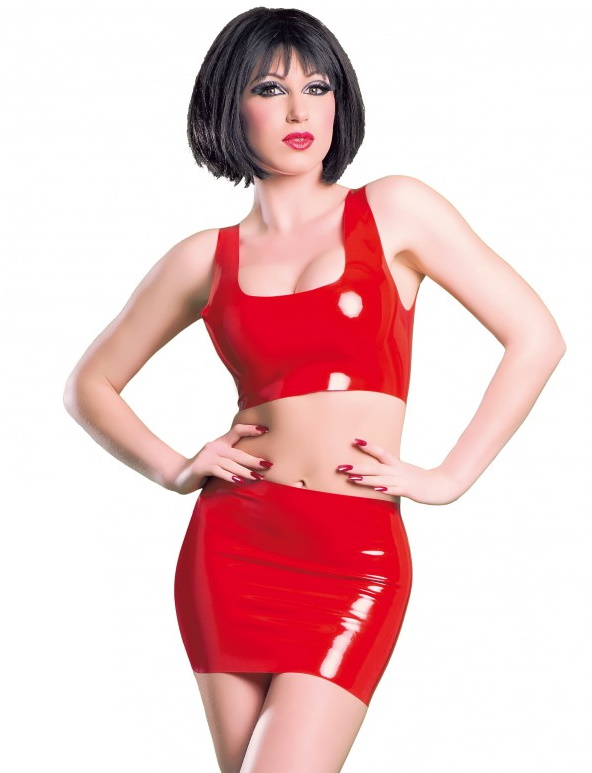 Красная мини-юбка из латекса L