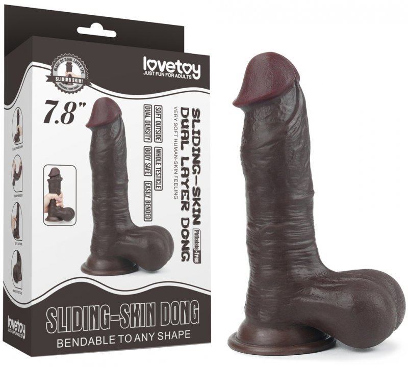 Черный фаллоимитатор на присоске Lovetoy Sliding-Skin Dual Layer Dong 20 см