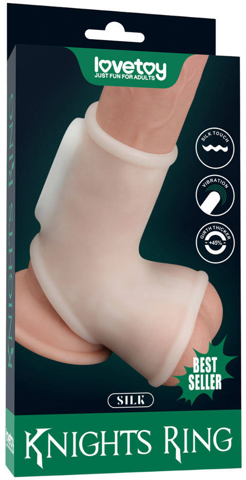 Гладкая вибронасадка на пенис и мошонку Vibrating Silk Knights Ring with Scrotum Sleeve