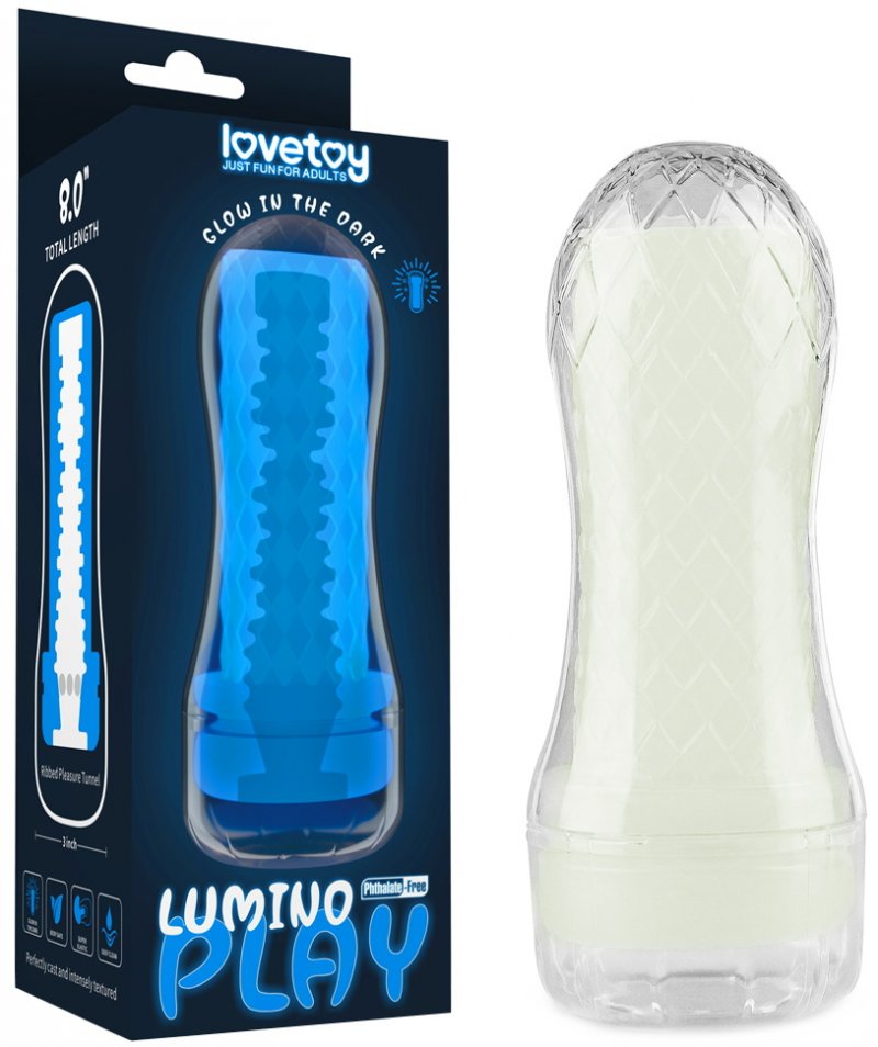 Прозрачный мастурбатор светящийся в темноте Lumino Play Ribbed Masturbator