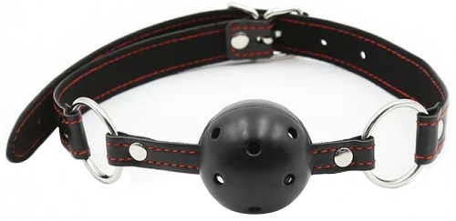 Черный кляп-шар с красной строчкой