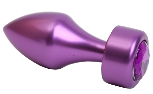 Фиолетовая металлическая анальная пробка с фиолетовым стразом, размер S