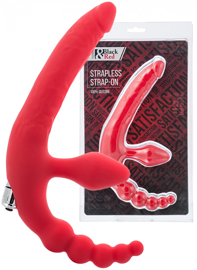 Безремневой вибрострапон Black and Red by Toyfa с анальным стимулятором красный