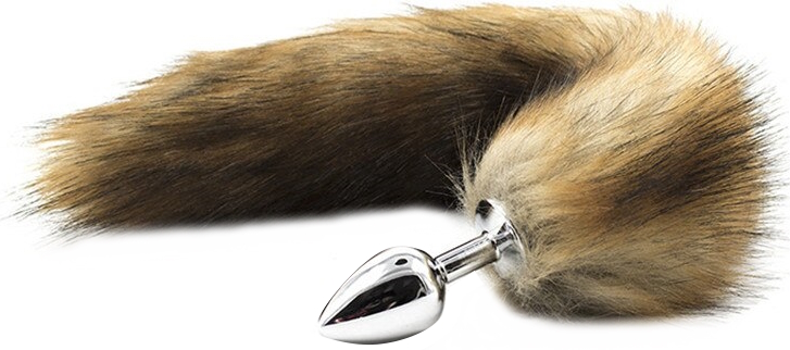 Металлическая анальная пробка M с длинным бурым хвостиком 44 см