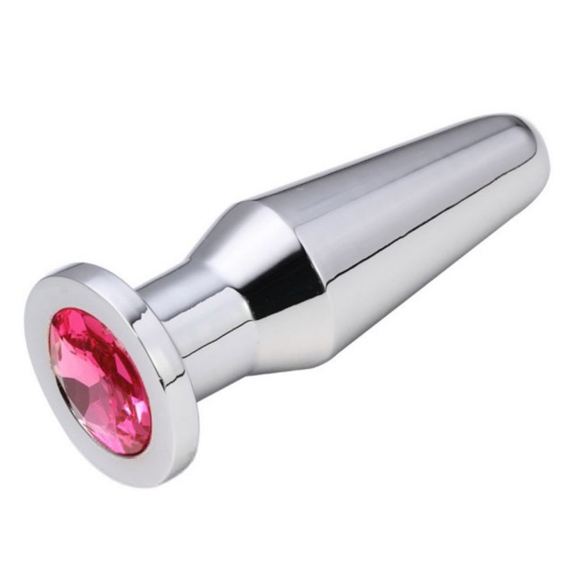 Конусная пробка с кристаллом Anal Plug Silver Fuchsia L