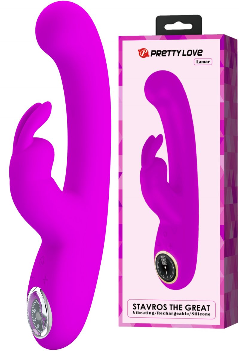 Перезаряжаемый вибратор с клиторальным стимулятором-кроликом и LED-экраном Pretty Love Lamar розовый