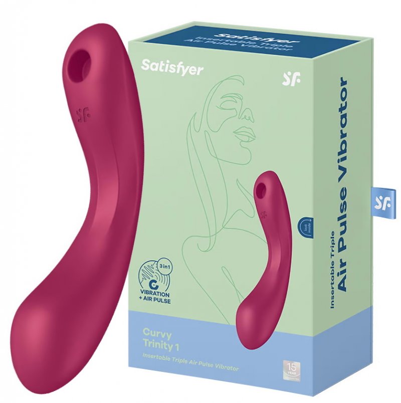 Вакуумный стимулятор клитора с вибрирующей ручкой Satisfyer Curvy Trinity 1 розовый