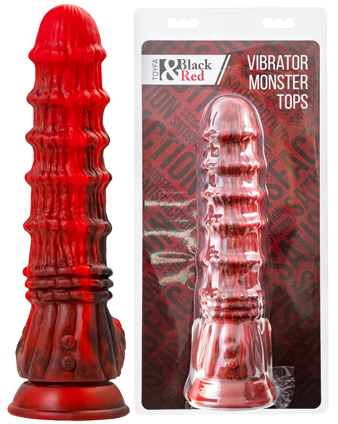 Искушающий фантазийный вибратор из жидкого силикона Black and Red by Toyfa Monster Tops 27 см