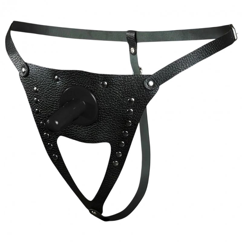 Трусики для страпона с заклепками из натуральной кожи со штырьком Sitabella