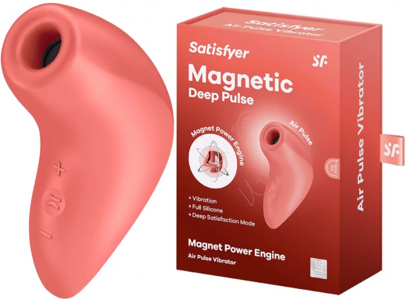 Вакуумно-волновой стимулятор клитора с вибрацией Satisfyer Magnetic Deep Pulse коралловый