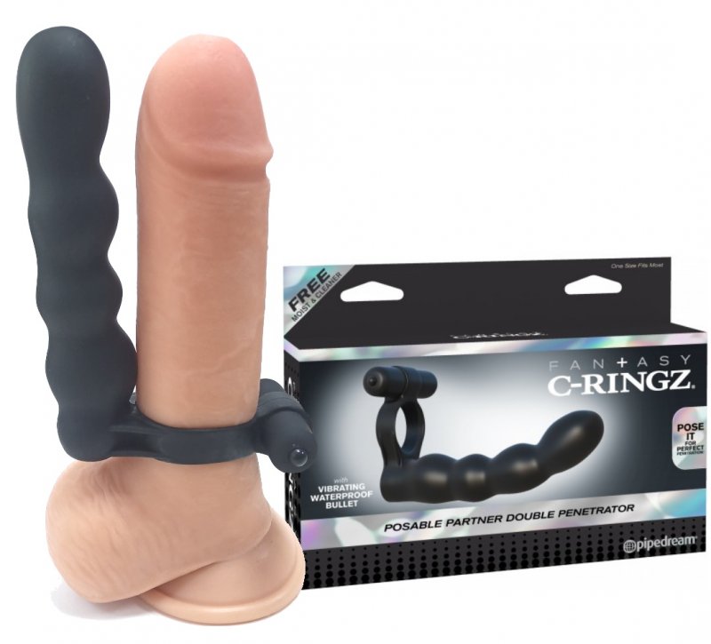 Вибро-кольцо для двойного проникновения Fantasy C-Ringz Posable Partner Double Penetrator