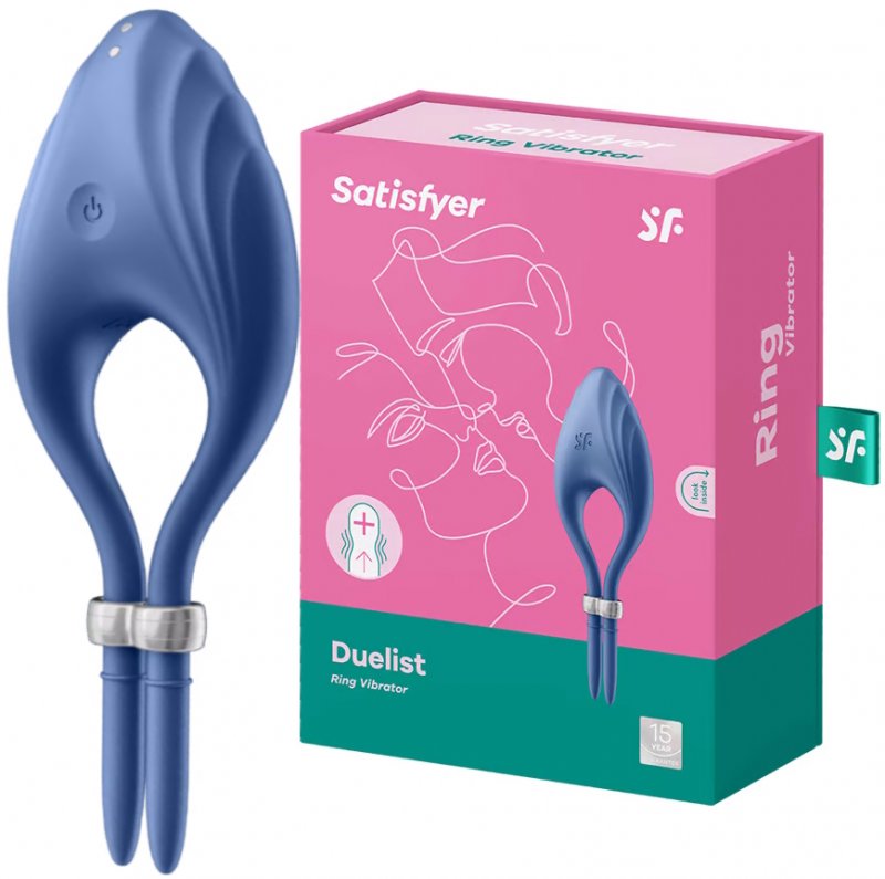 Эрекционное кольцо с вибрацией Satisfyer Duelist синий