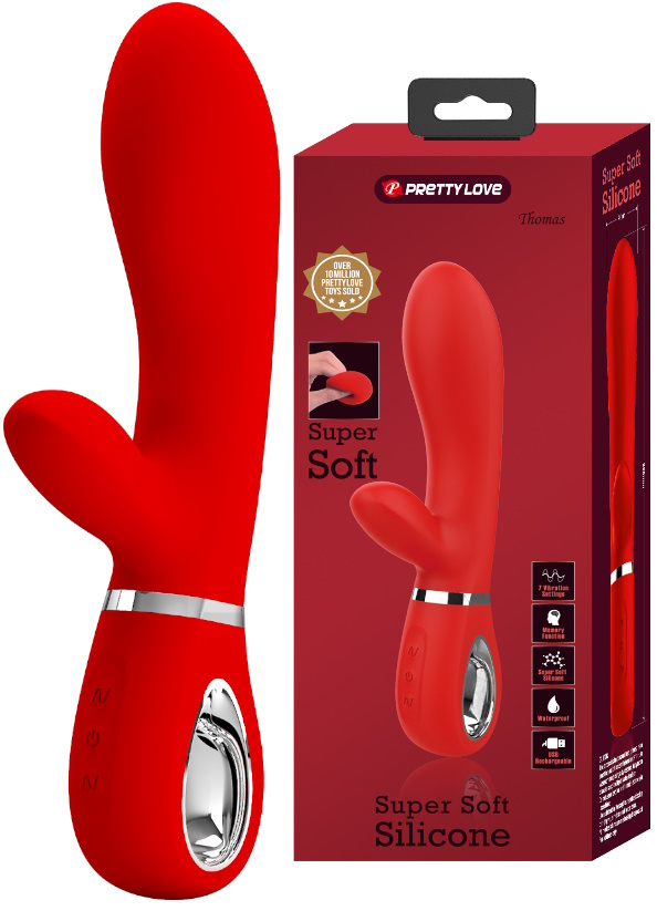 Перезаряжаемый вибратор с клиторальным стимулятором Pretty Love Thomas красный