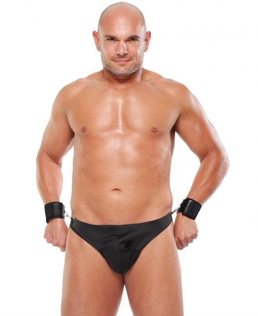 Черные мужские стринги с фиксаторами Fetish Bondage Thong XXL/XXXL