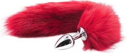 Металлическая анальная пробка L с длинным красным хвостиком 45 см